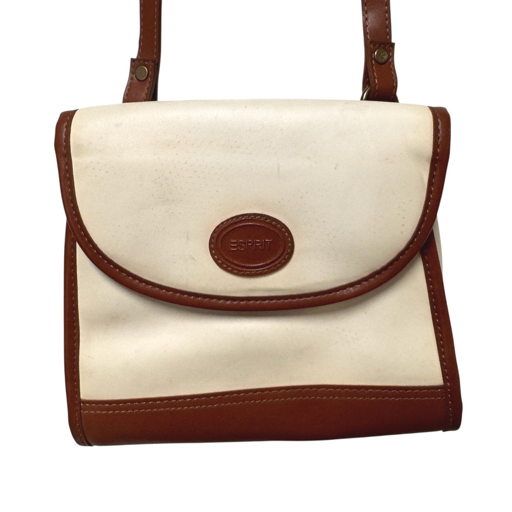 Vintage‎ Esprit Crossbody Bag Shoulder Purse Brown Cream Small Flap retro 90s